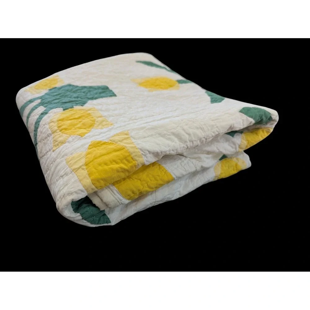 Vintage Hand Quilted Tulip Appliqué Quilt | 70x80
